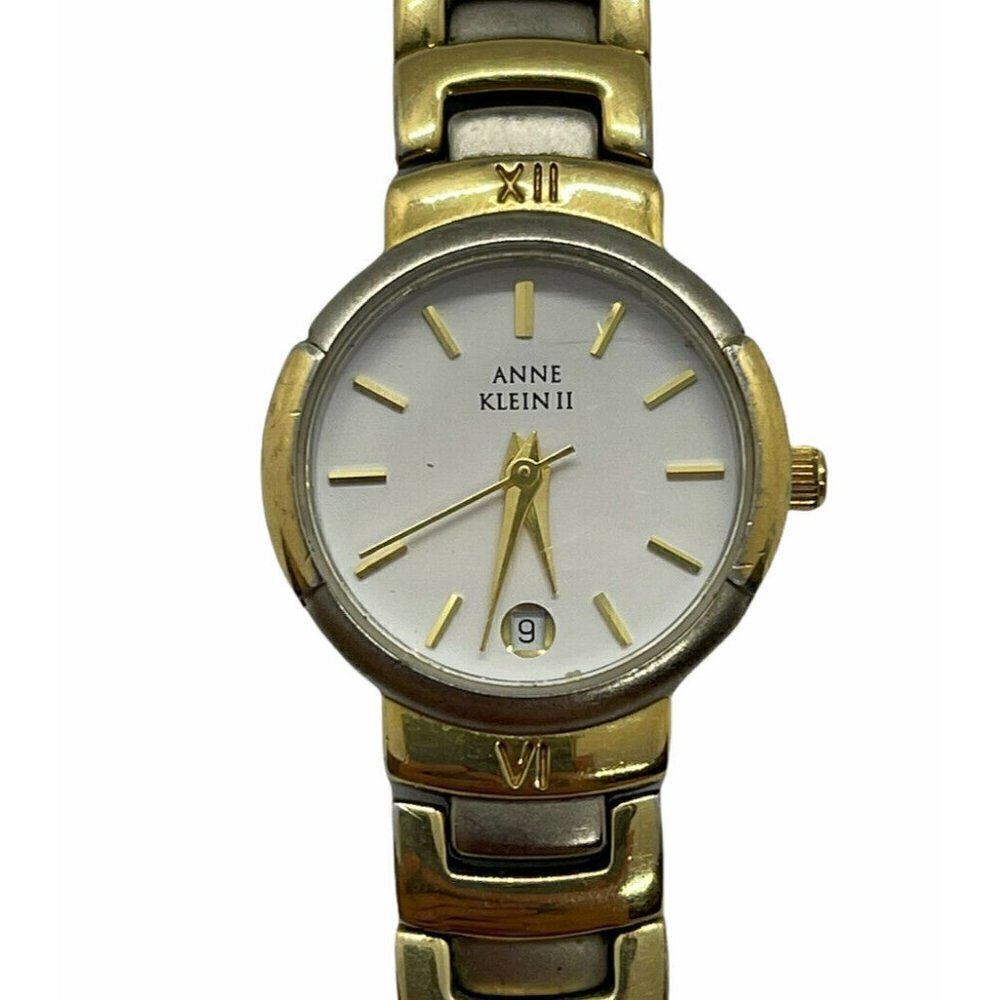 Anne Klein 10/3050-1 Women's Watch Link Bracelet Roman Numerals 2 Tone Date